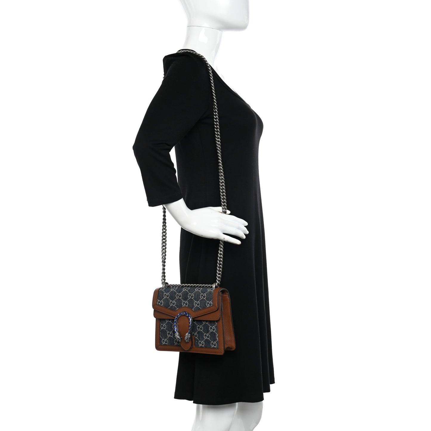 New Denim GG Monogram Dollar Calfskin Enamel Mini Dionysus Shoulder Bag Blue Tea Cuir Epilog Electric Blue