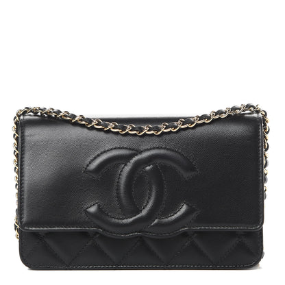 Chanel Goatskin Quilted Timeless CC Wallet On Chain WOC Black 1 of 14