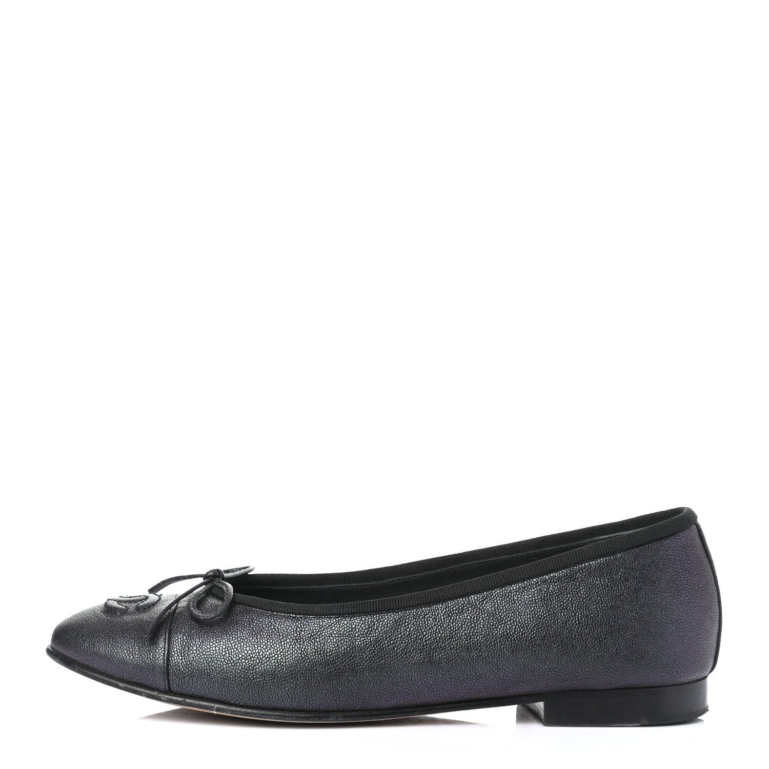 Chanel Iridescent Grained Calfskin Cap Toe Ballerina Flats 37.5 Black 1 of 8