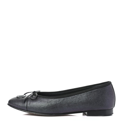 Chanel Iridescent Grained Calfskin Cap Toe Ballerina Flats 37.5 Black 1 of 8