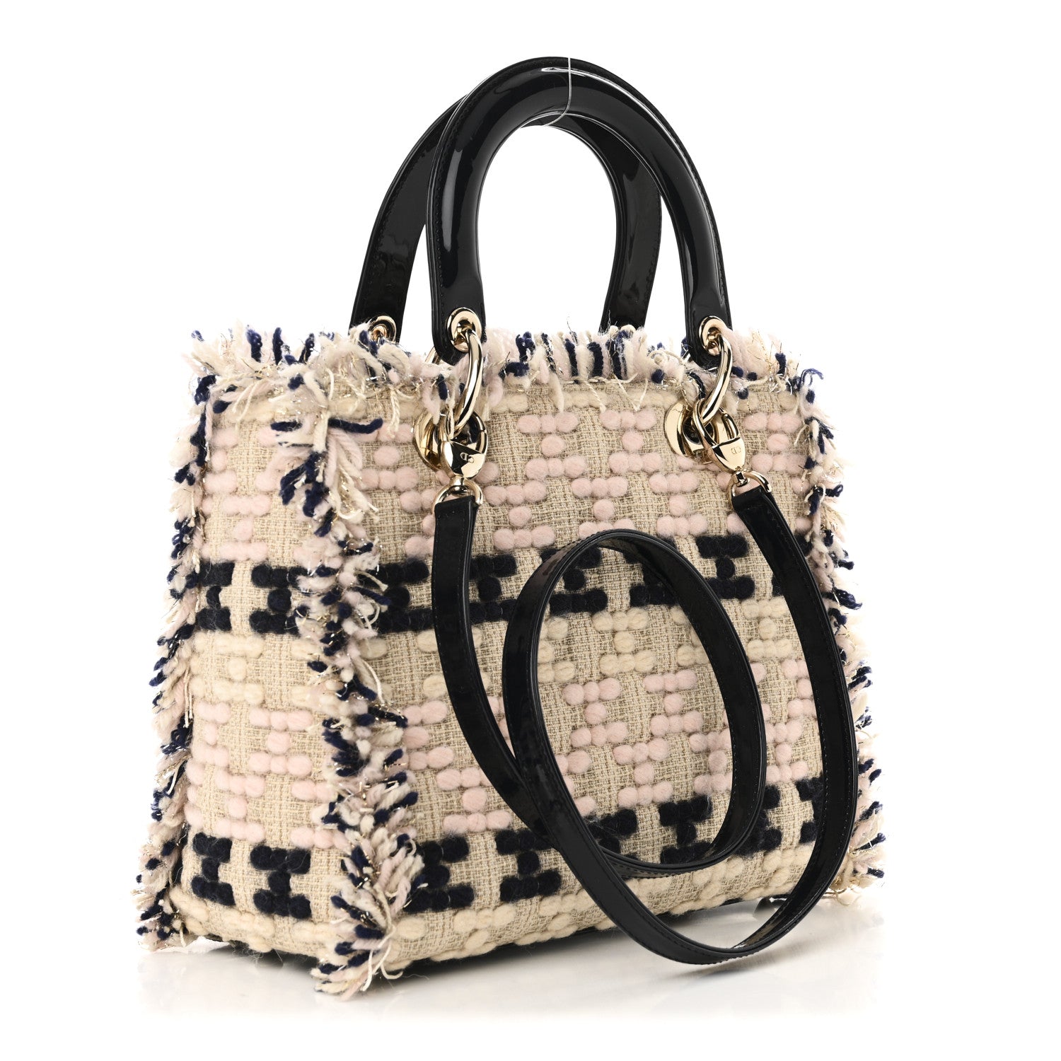 Christian Dior Tweed Fringe Medium Lady Dior Beige Multicolor 3 of 10