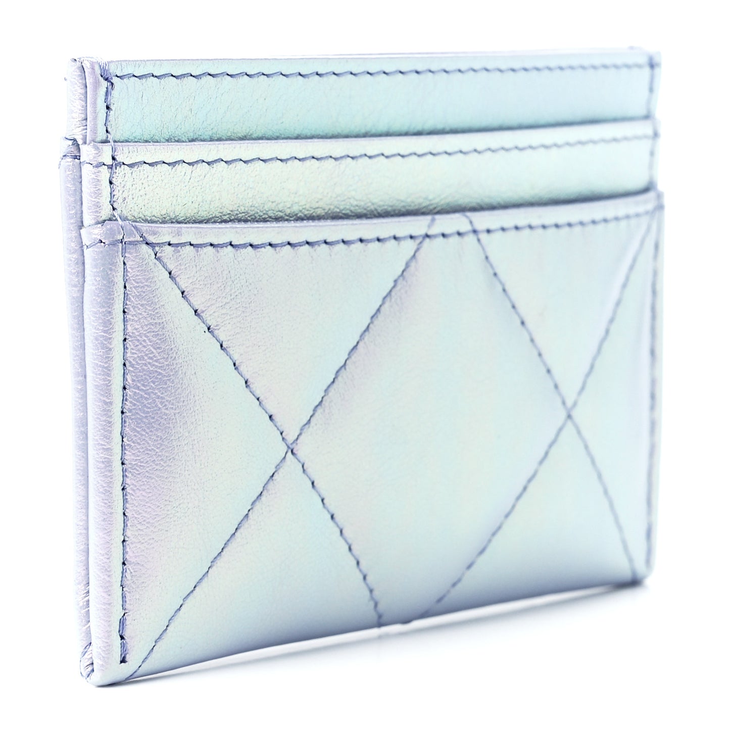 Iridescent Calfskin Quilted Chanel 19 Card Holder Light Purple