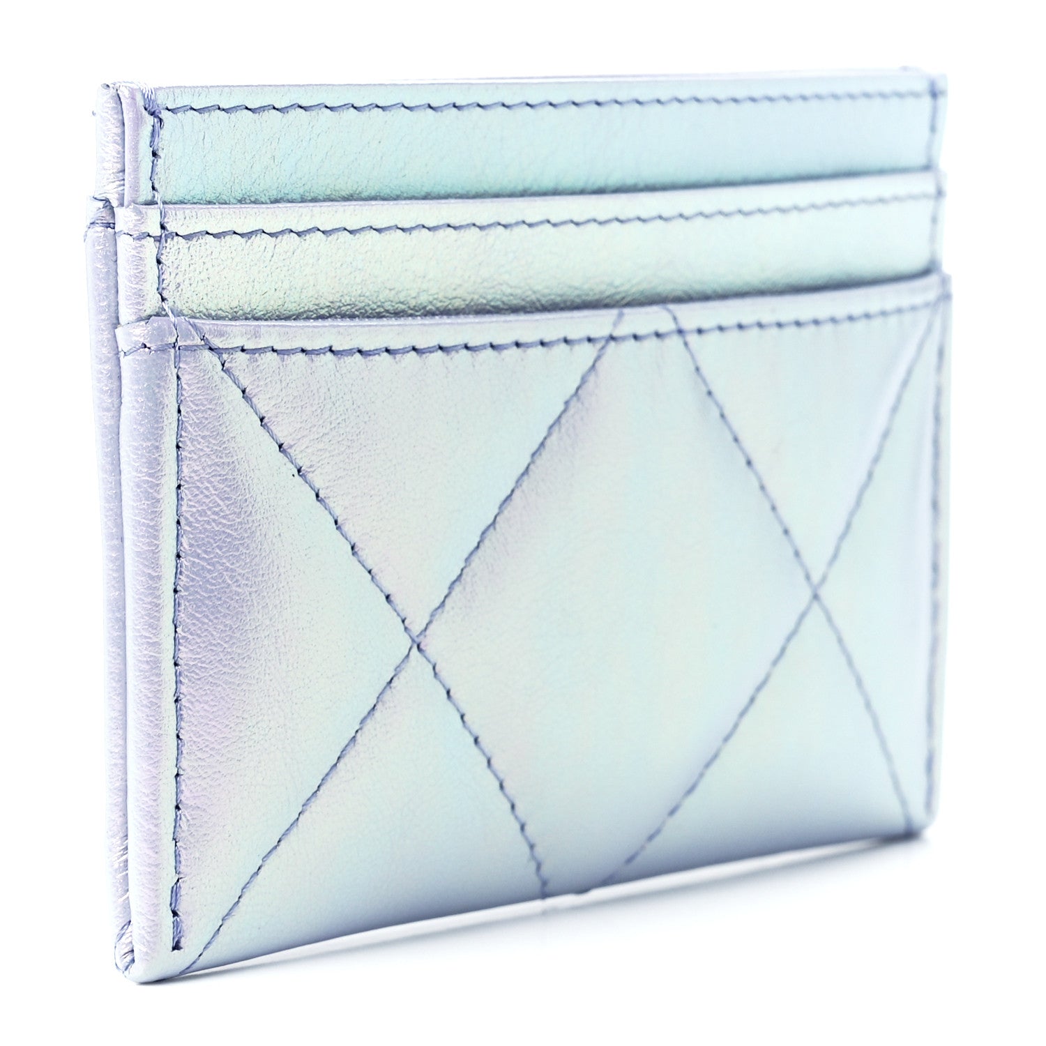 Chanel Iridescent Calfskin Quilted Chanel 19 Card Holder Light Purple 3 of 13