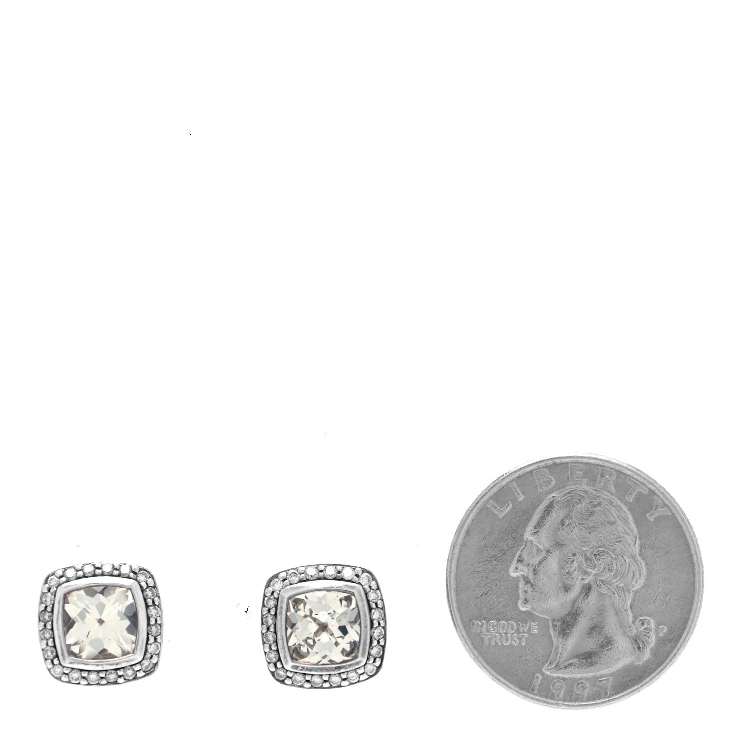 David Yurman Sterling Silver Diamond White Topaz 7mm Petite Albion Earrings 2 of 4