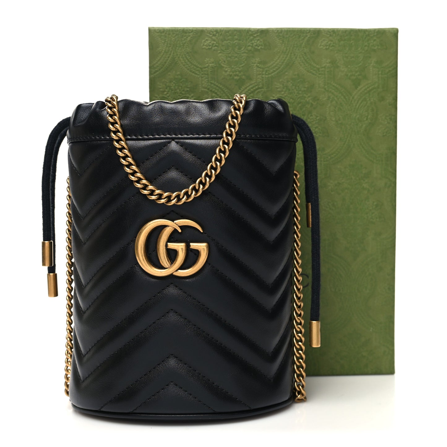 Calfskin Matelasse Mini GG Marmont 2.0 Bucket Bag Black
