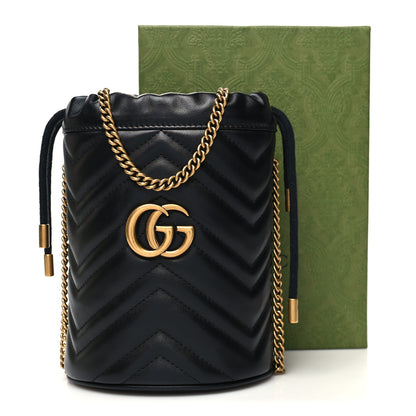 Gucci Calfskin Matelasse Mini GG Marmont 2.0 Bucket Bag Black 10 of 10