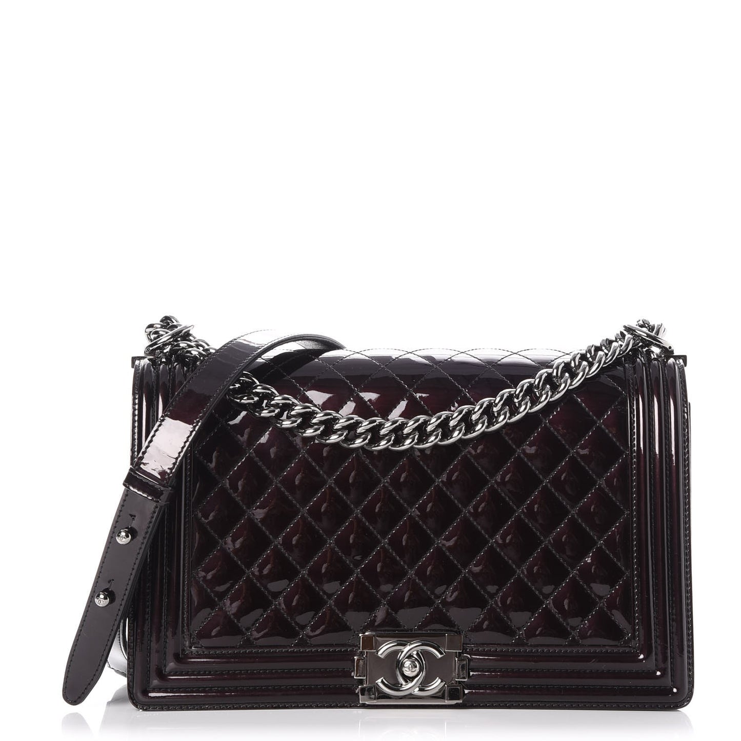 Metallic Patent Quilted New Medium Boy Flap Black