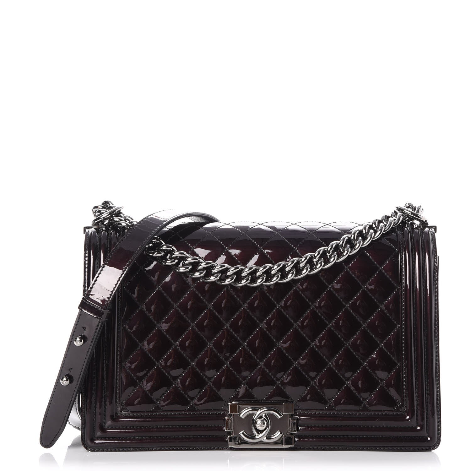 Chanel Metallic Patent Quilted New Medium Boy Flap Black 1 of 10