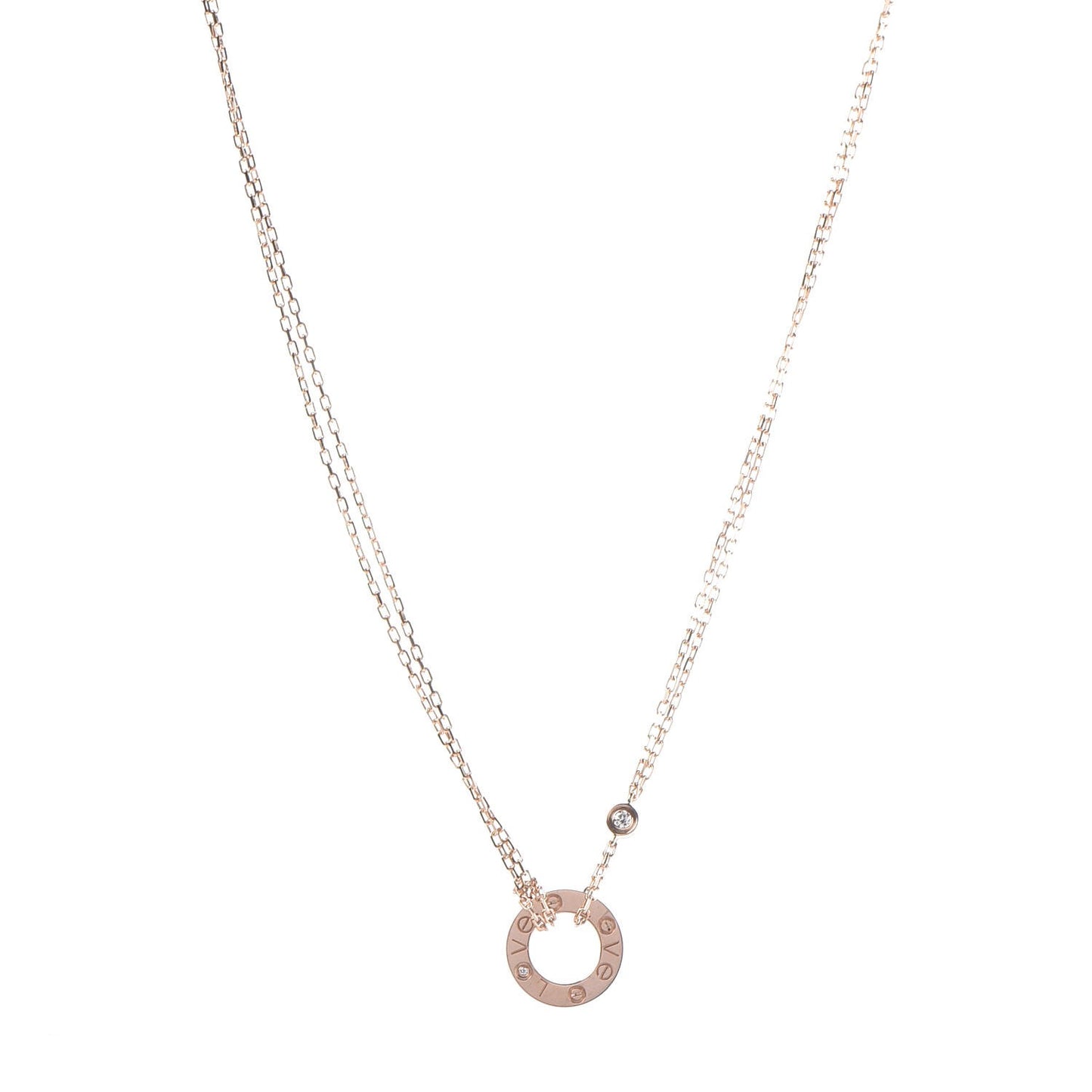18K Pink Gold 2 Diamond LOVE Necklace
