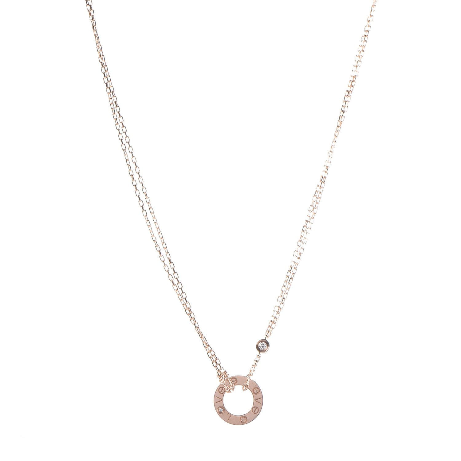 Cartier 18K Pink Gold 2 Diamond LOVE Necklace 1 of 7