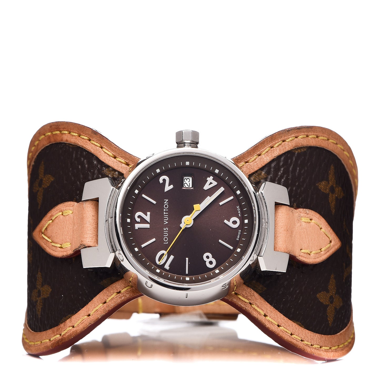 Stainless Steel Monogram 28mm Tambour Quartz Watch Brown