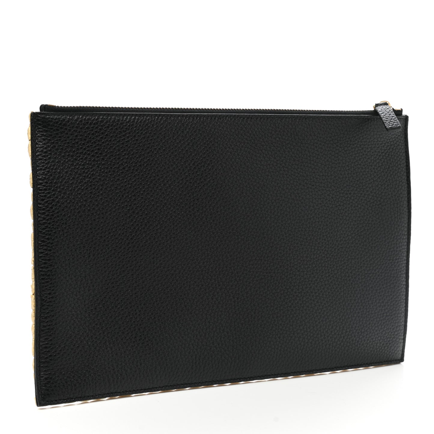 Raffia Calfskin Vlogo Zip Pouch Naturale Black