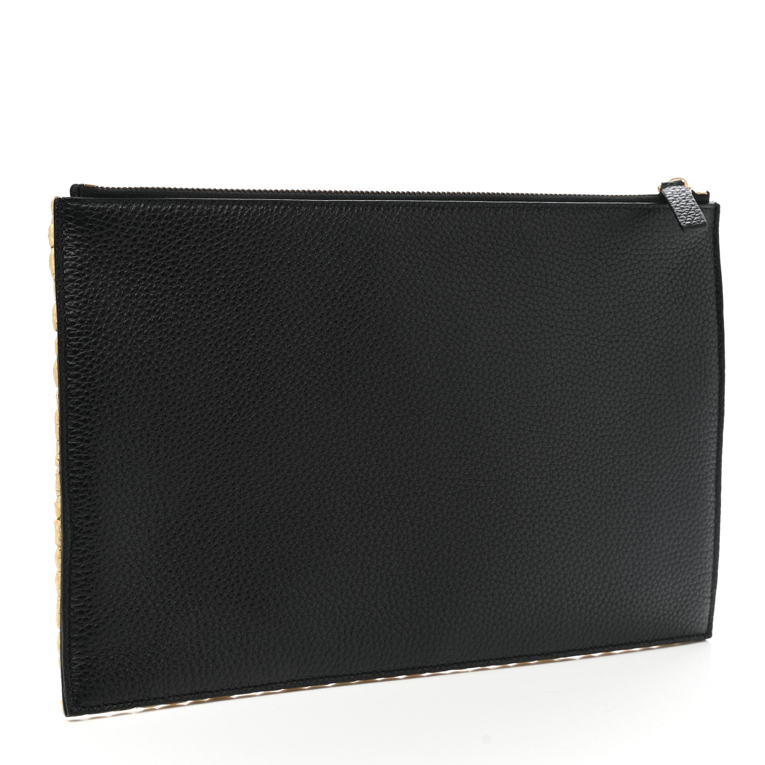 Valentino Garavani Raffia Calfskin Vlogo Zip Pouch Naturale Black 3 of 8