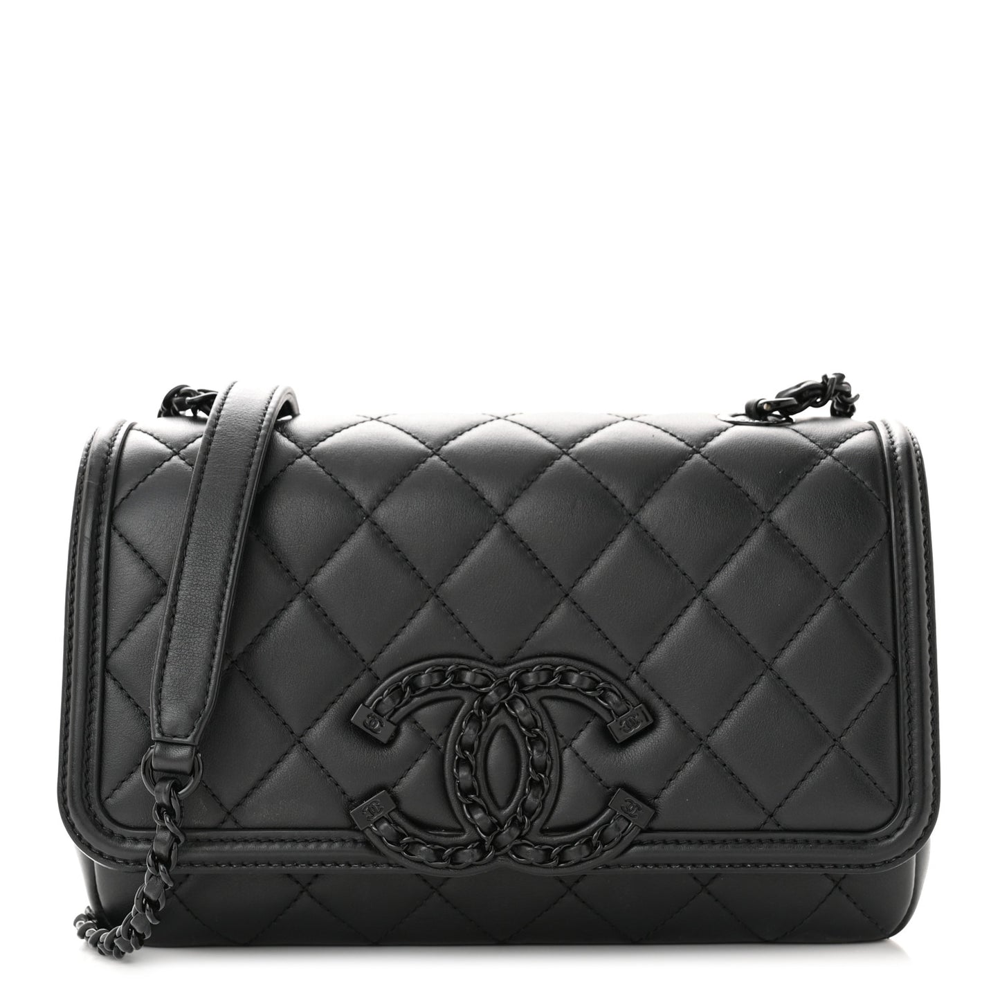 Lambskin Quilted Small CC Filigree Flap Black