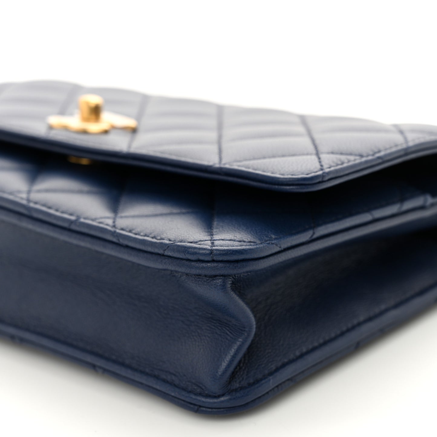 Lambskin Quilted Sweet Camellia Wallet On Chain WOC Navy Blue
