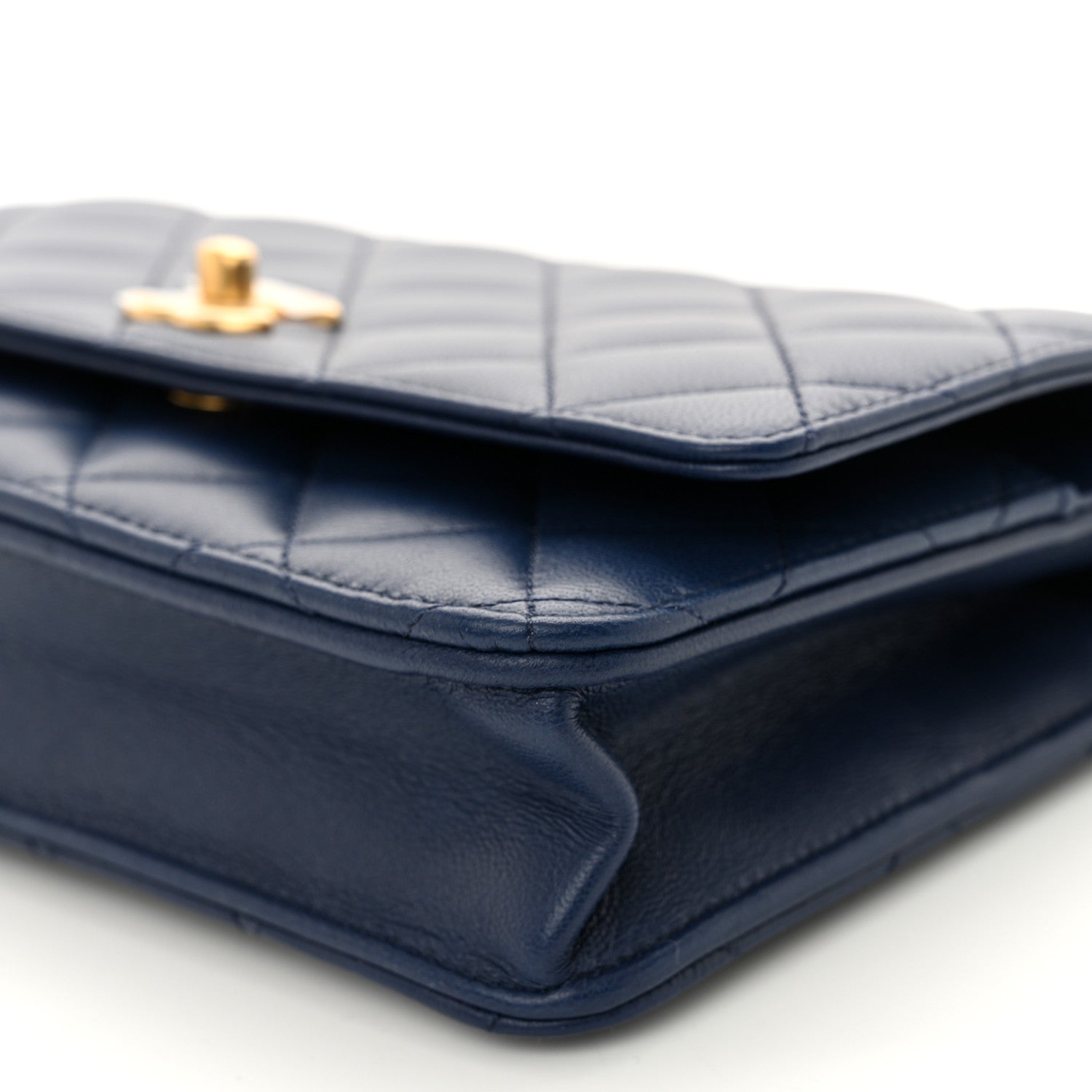 Chanel Lambskin Quilted Sweet Camellia Wallet On Chain WOC Navy Blue 11 of 11