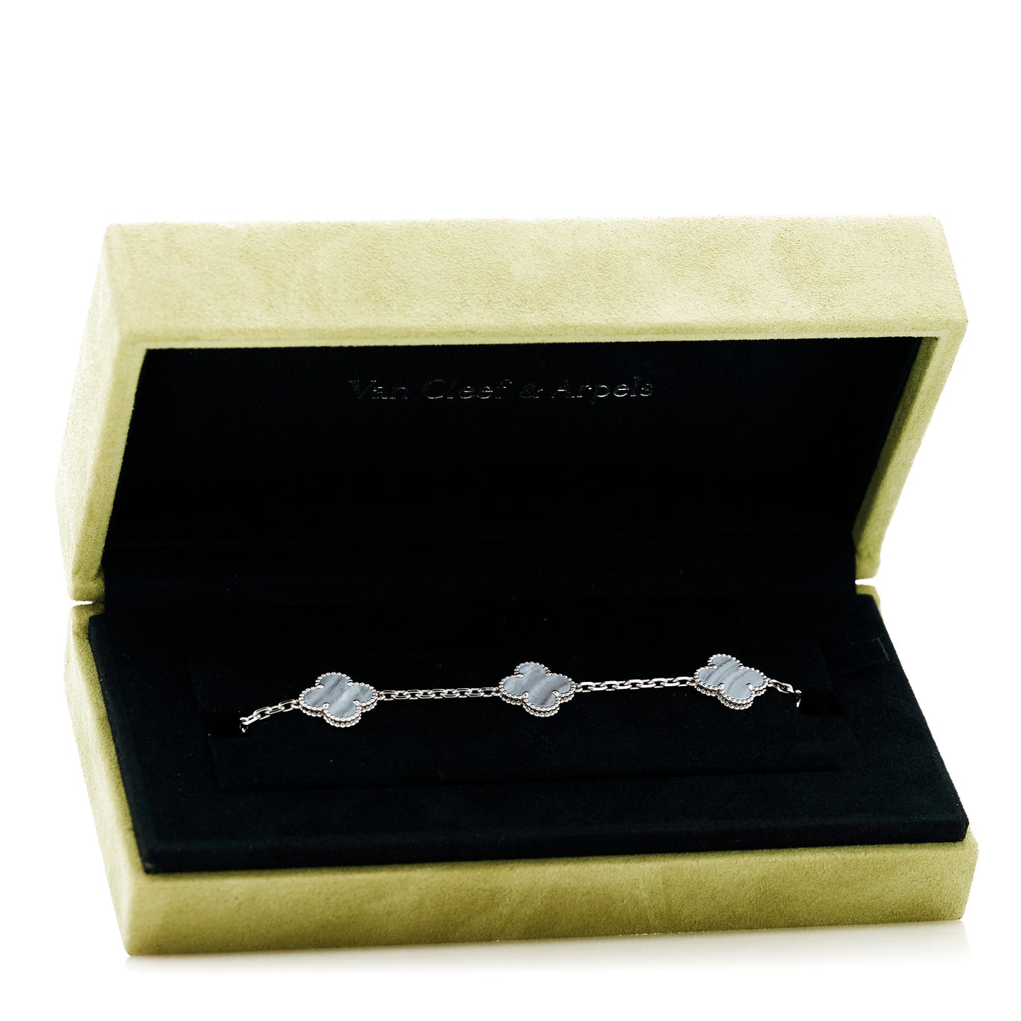 18K White Gold Chalcedony 5 Motifs Vintage Alhambra Bracelet