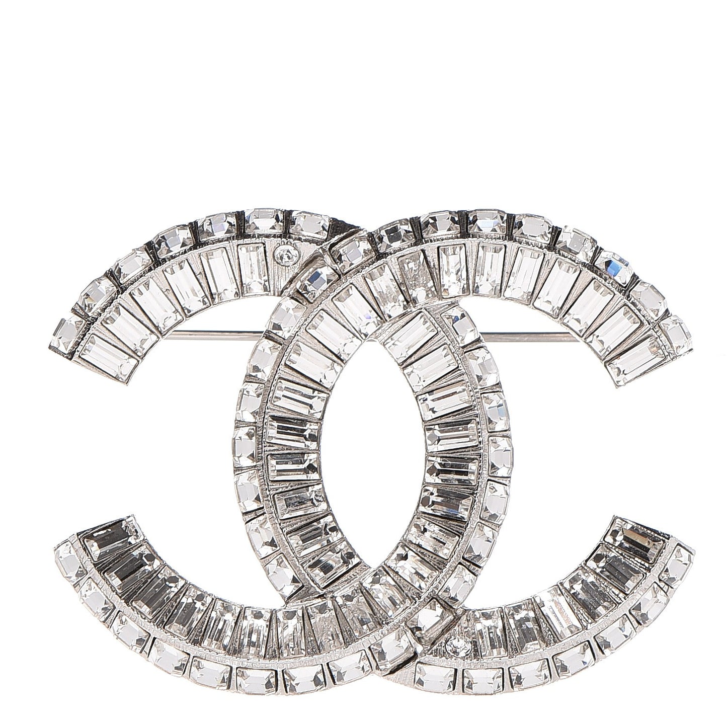 Baguette Crystal CC Brooch Silver
