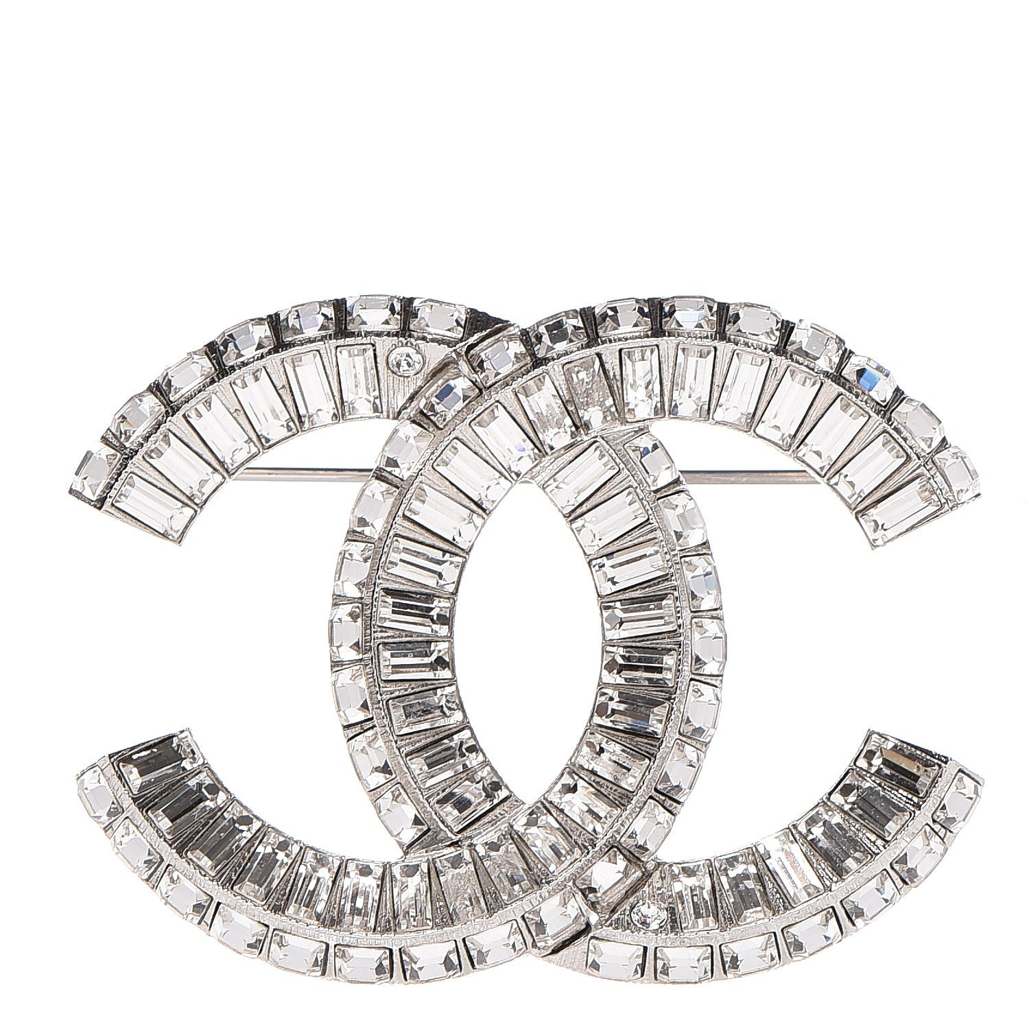 Chanel Baguette Crystal CC Brooch Silver 1 of 5