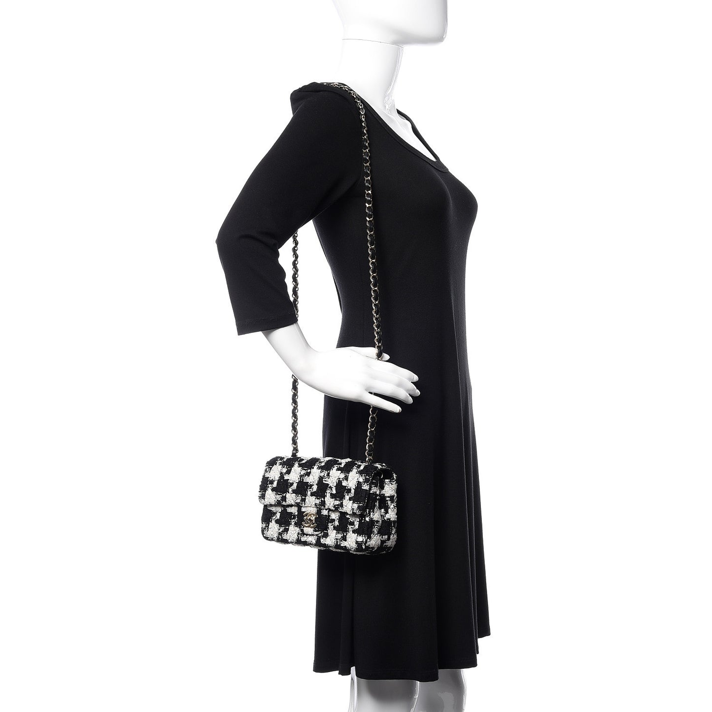 Tweed Quilted Mini Rectangular Flap Black Ecru White