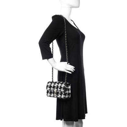 Chanel Tweed Quilted Mini Rectangular Flap Black Ecru White 2 of 10