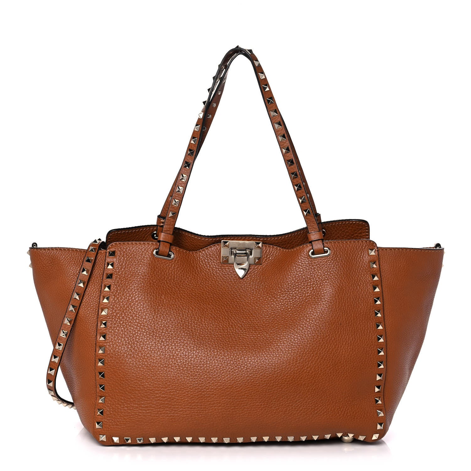 Valentino Garavani Pebbled Calfskin Medium Rockstud Tote Light Cuir 1 of 12
