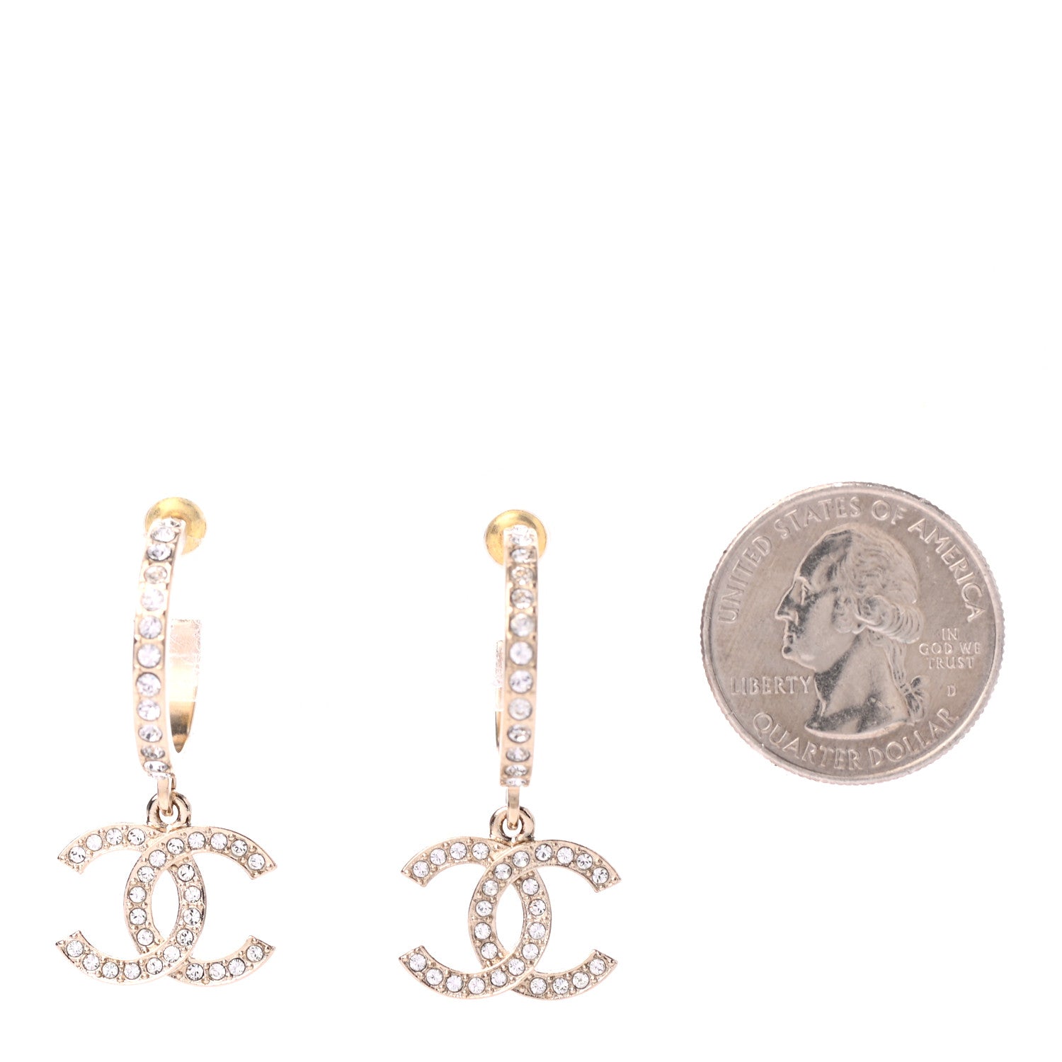 Chanel Crystal Lock Symbols CC Hoop Drop Earrings Gold 2 of 4