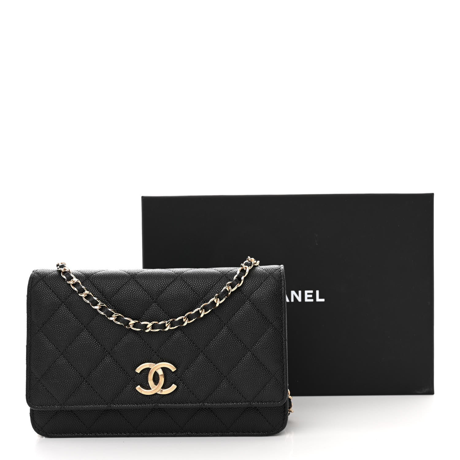 Chanel Caviar Quilted Striated CC Wallet On Chain WOC Black 13 of 13