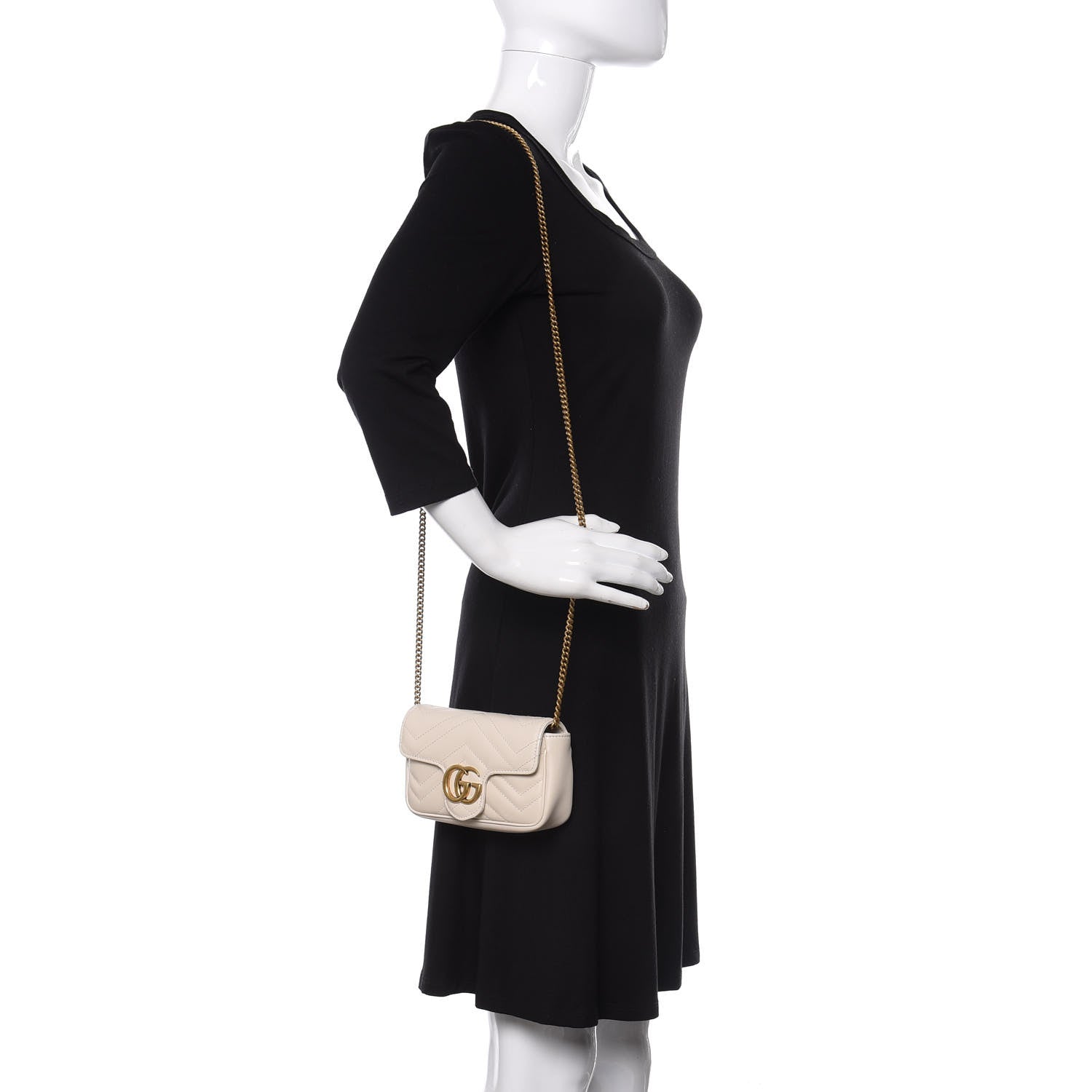 Gucci Calfskin Matelasse Super Mini GG Marmont Shoulder Bag White 2 of 11