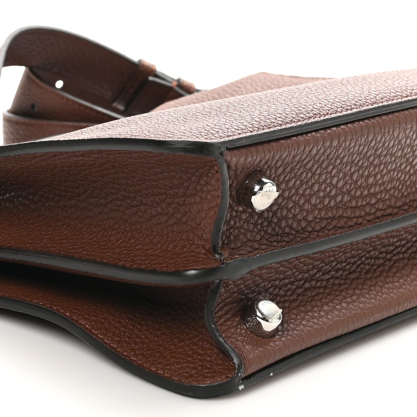 Cuoio Romano Vitello Cover Glazed Fabric Bi-Color FF 1974 Mini Peekaboo I SEE U Satchel Ghianda Grezzo