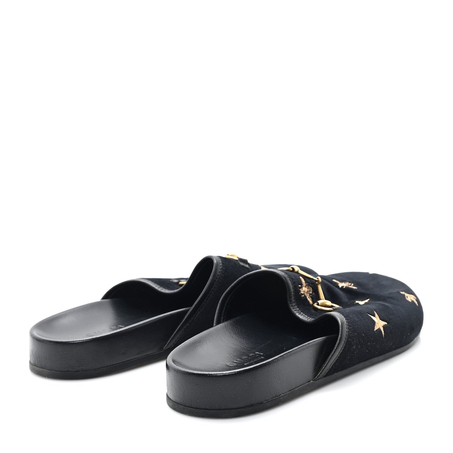 Softy Velvet Malaga Kid Bee Star Embroidered Womens Horsebit River Slippers 38.5 Black