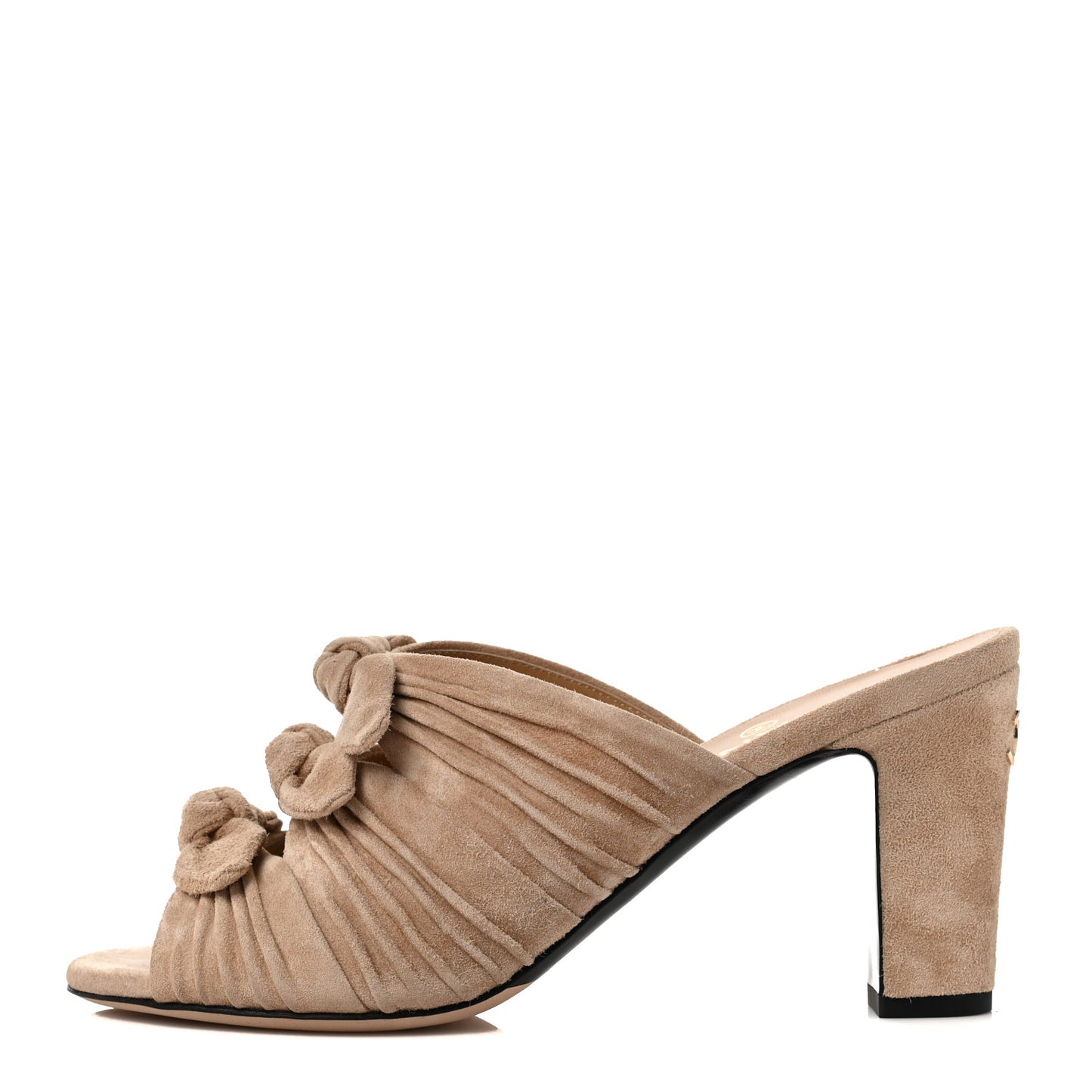 Suede Calfskin Bows CC Mules 38 Beige