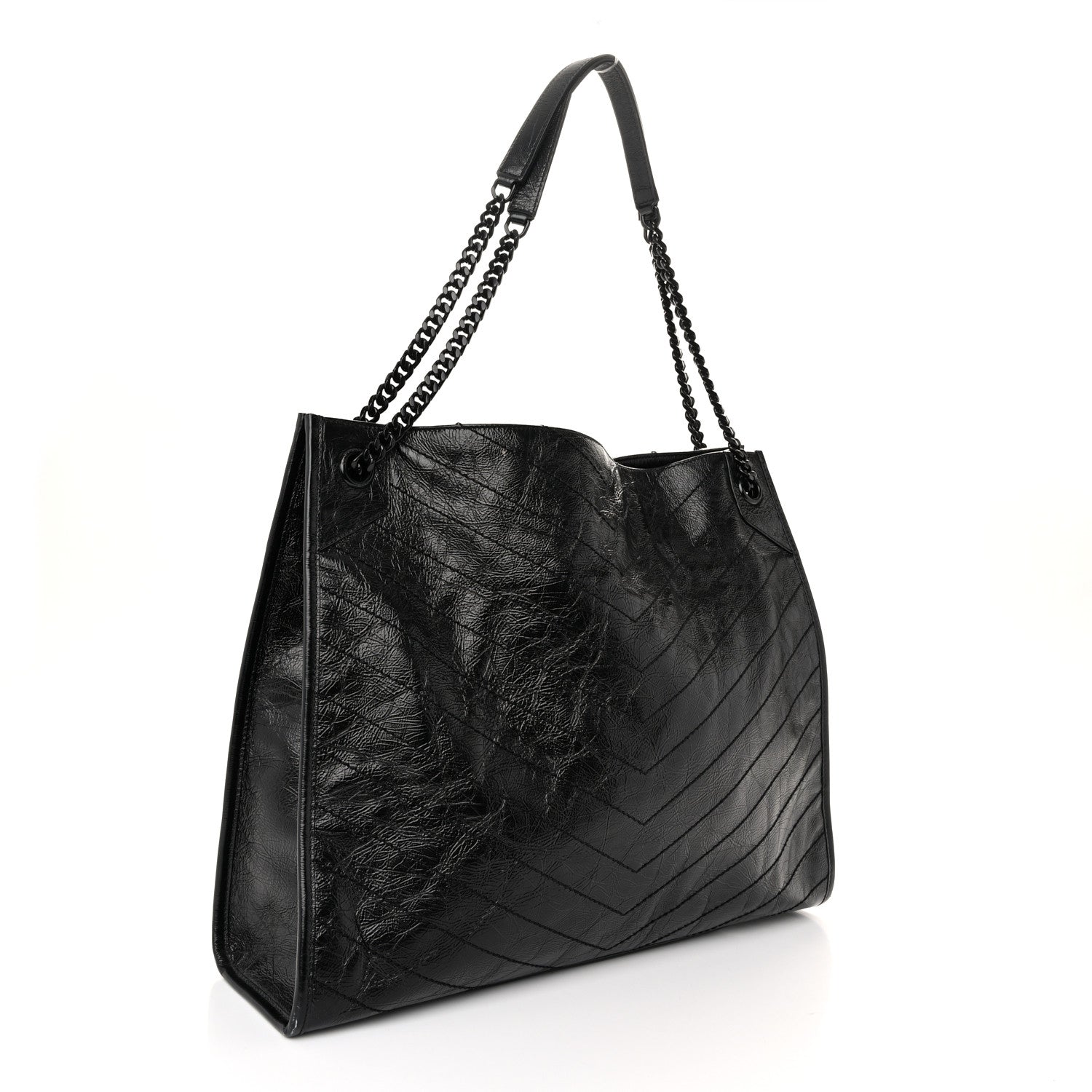 Saint Laurent Crinkled Calfskin Matelasse Monogram Large Niki Shopper Tote Black 3 of 12