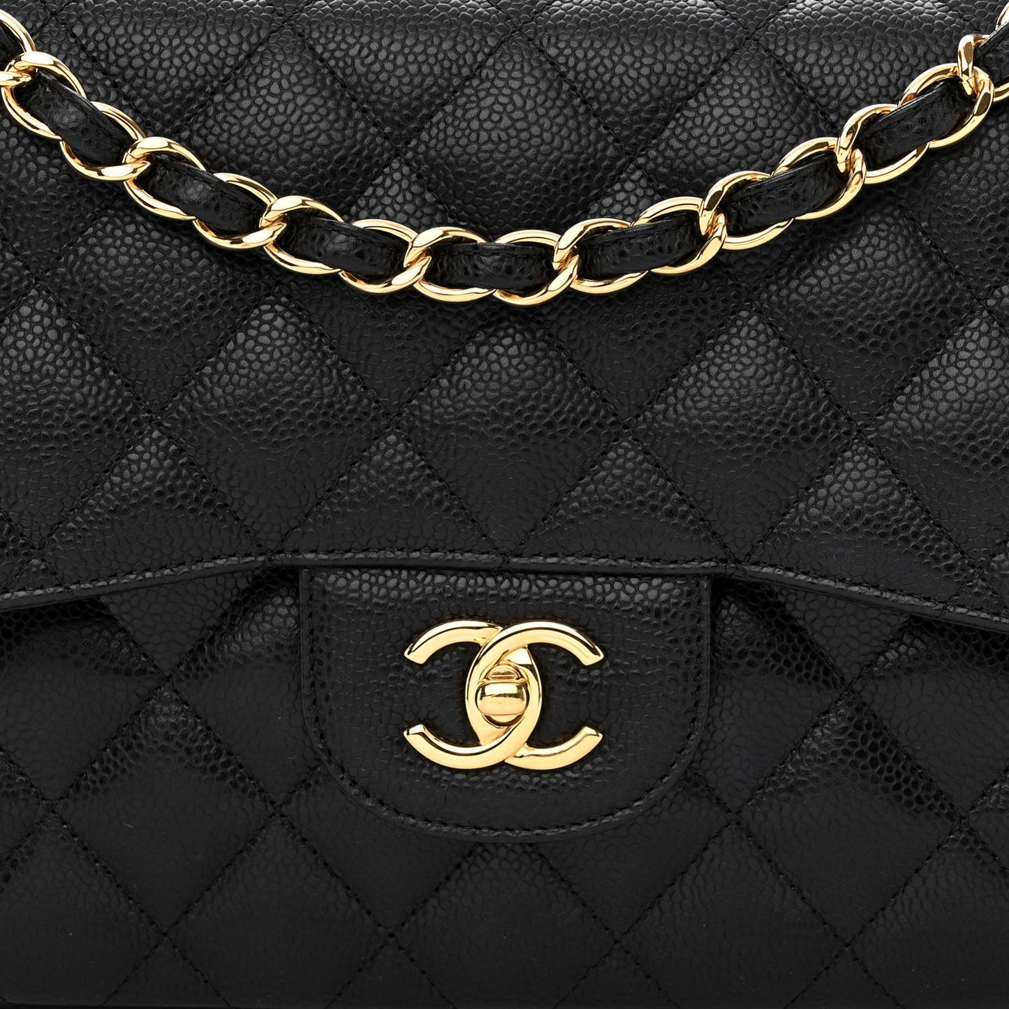 Caviar Quilted Jumbo Double Flap Black