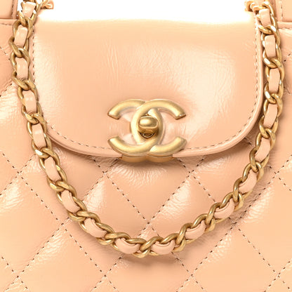 Chanel Shiny Aged Calfskin Quilted Nano Kelly Shopper Beige 7 of 9