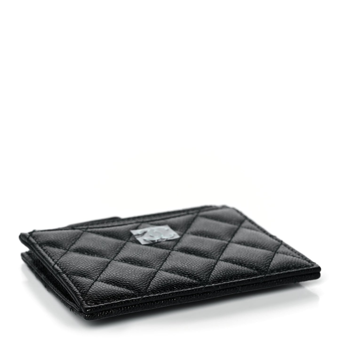 Iridescent Caviar Quilted CC Zip Card Holder Black