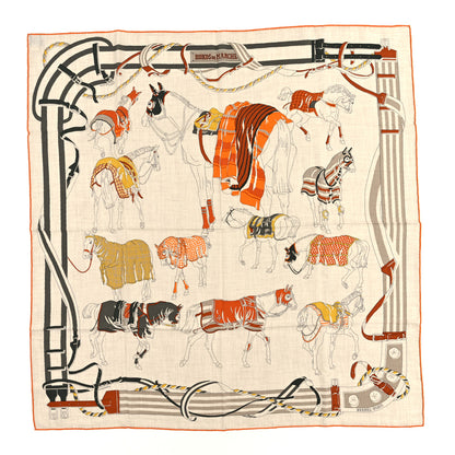 Hermes Cashmere Silk Rounds De Marche Scarf 100 Naturel Orange Basalte 1 of 3