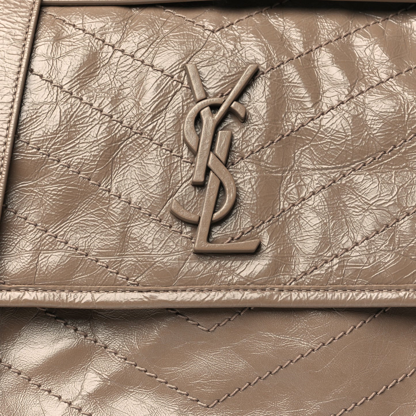 Crinkled Calfskin Matelasse Monogram Medium Niki Chain Satchel Light Taupe
