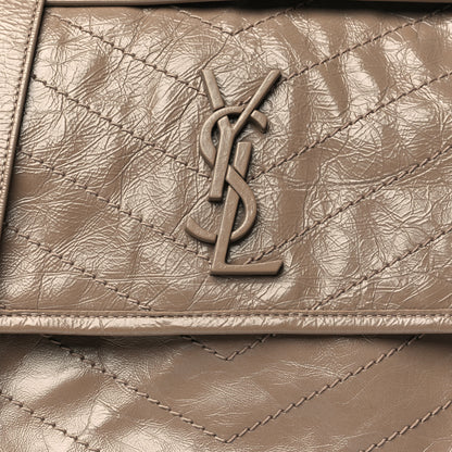 Saint Laurent Crinkled Calfskin Matelasse Monogram Medium Niki Chain Satchel Light Taupe 8 of 10