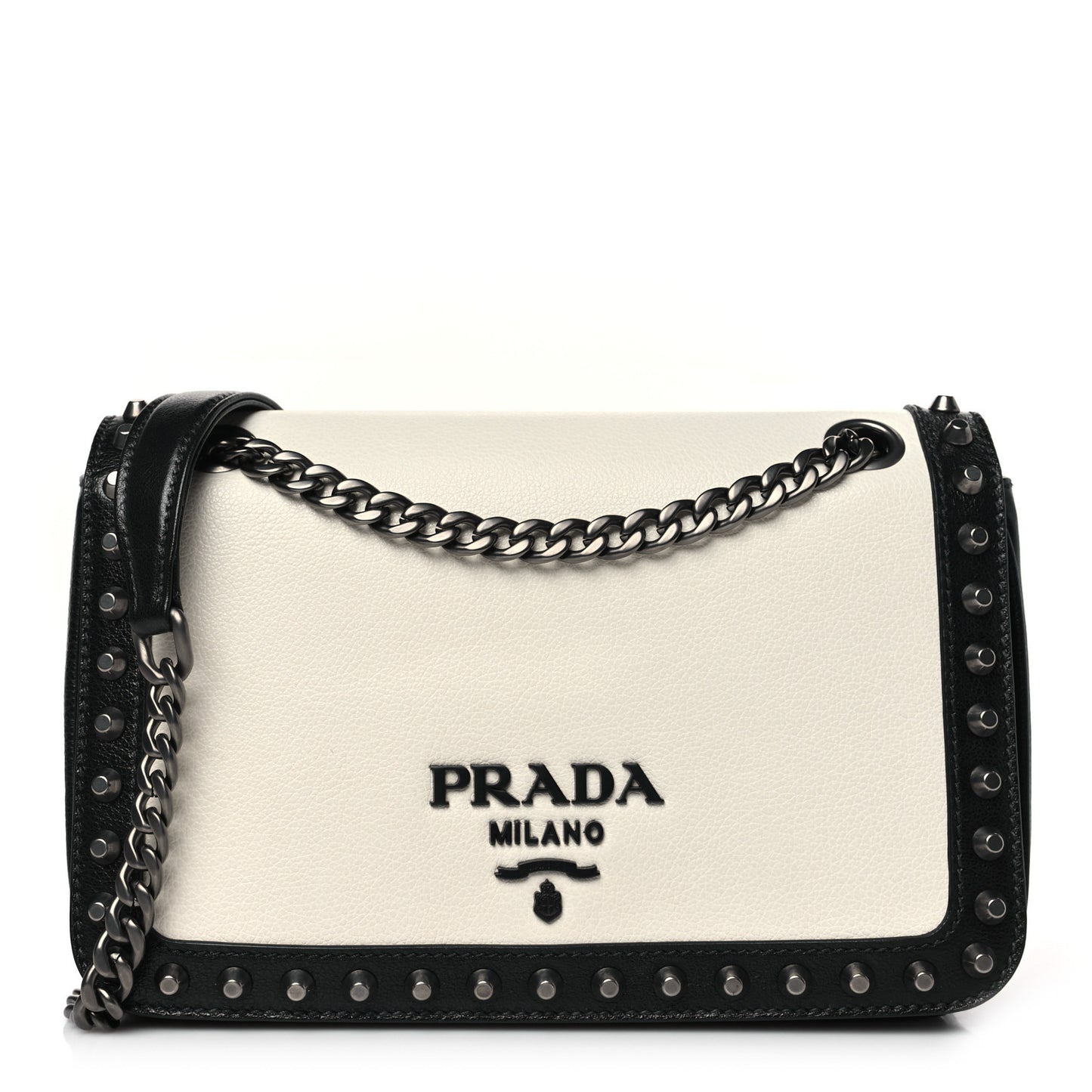 Vitello Studded Crossbody White Black