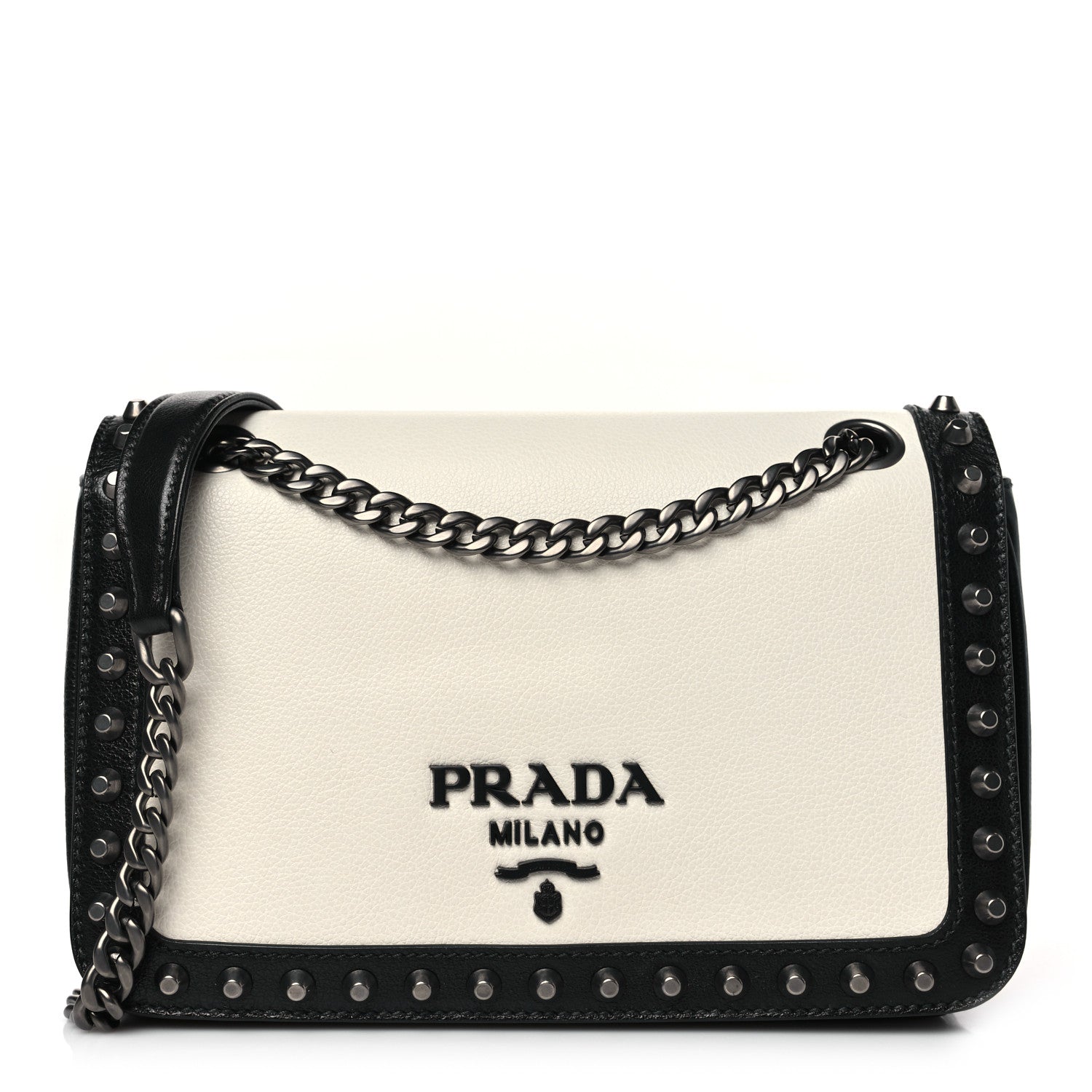 Prada Vitello Studded Crossbody White Black 1 of 8