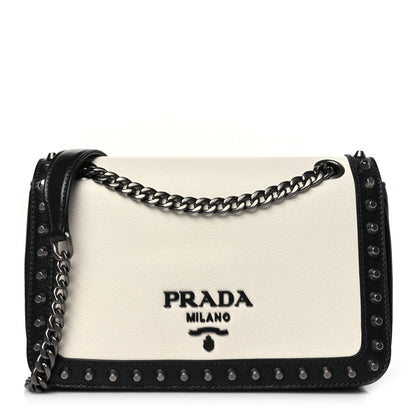 Prada Vitello Studded Crossbody White Black 1 of 8