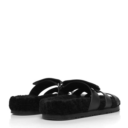 Hermes Calfskin Woolskin Womens Chypre Sandals 36 Black 4 of 9