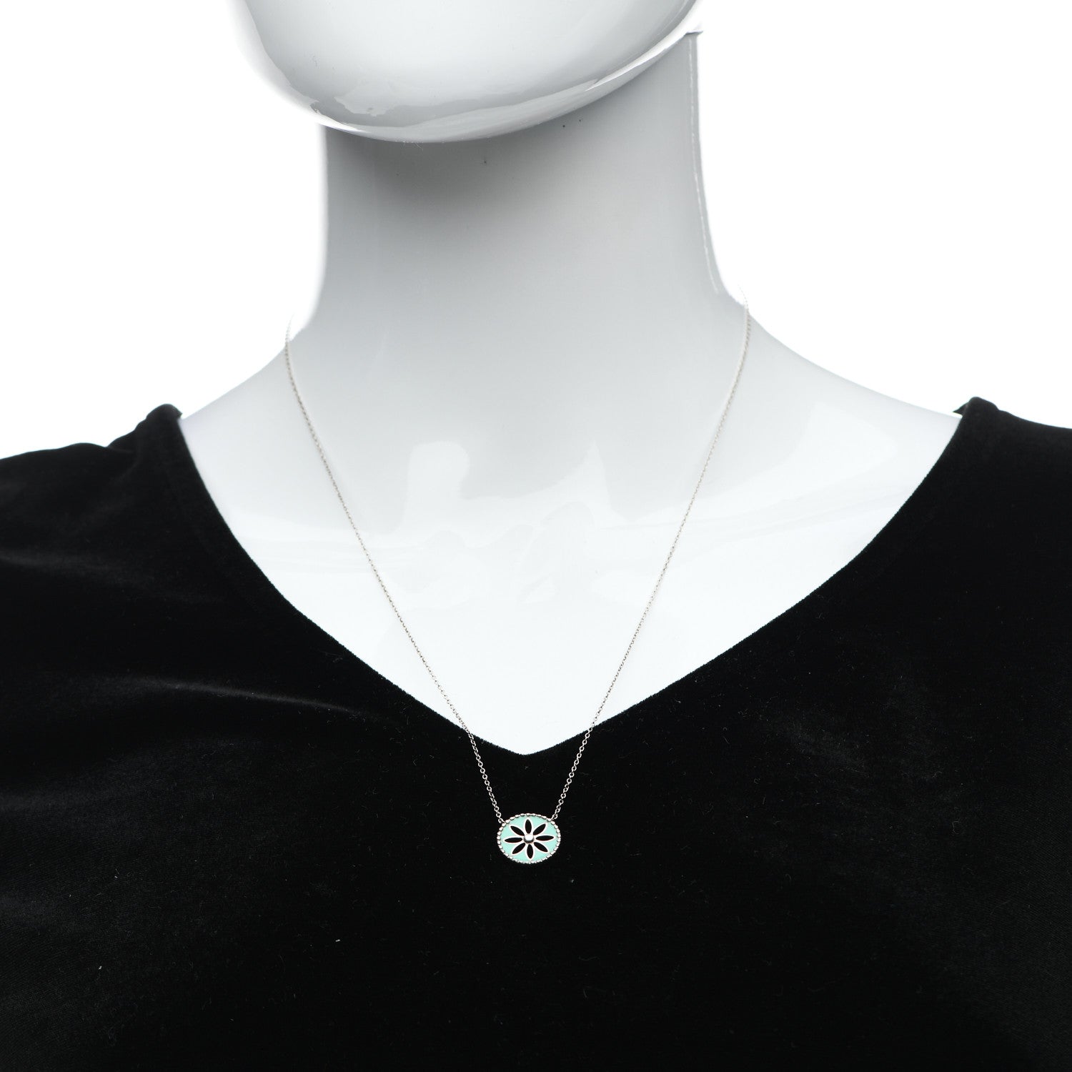 Tiffany Sterling Silver Enamel Daisy Pendant Necklace Blue 2 of 6