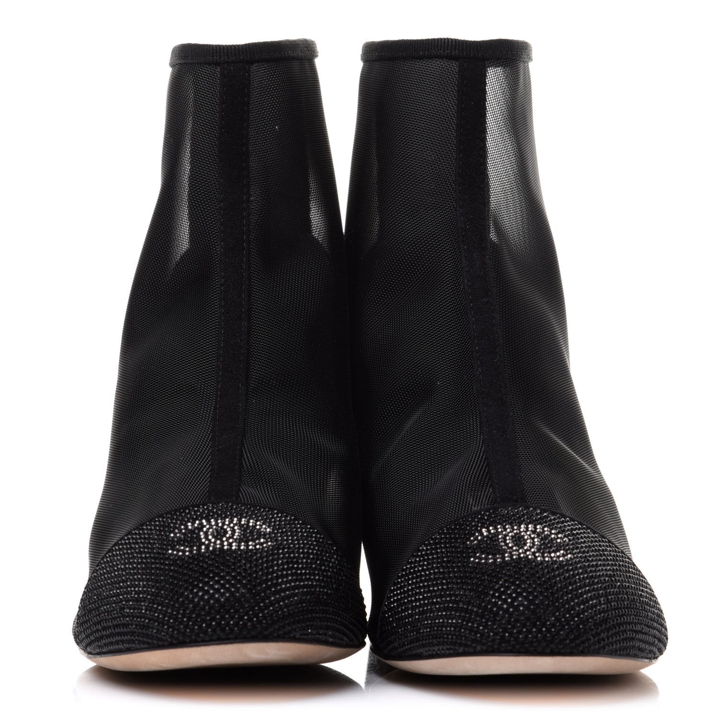 Mesh Suede Cap Toe Embellished Short Boots 37 Black