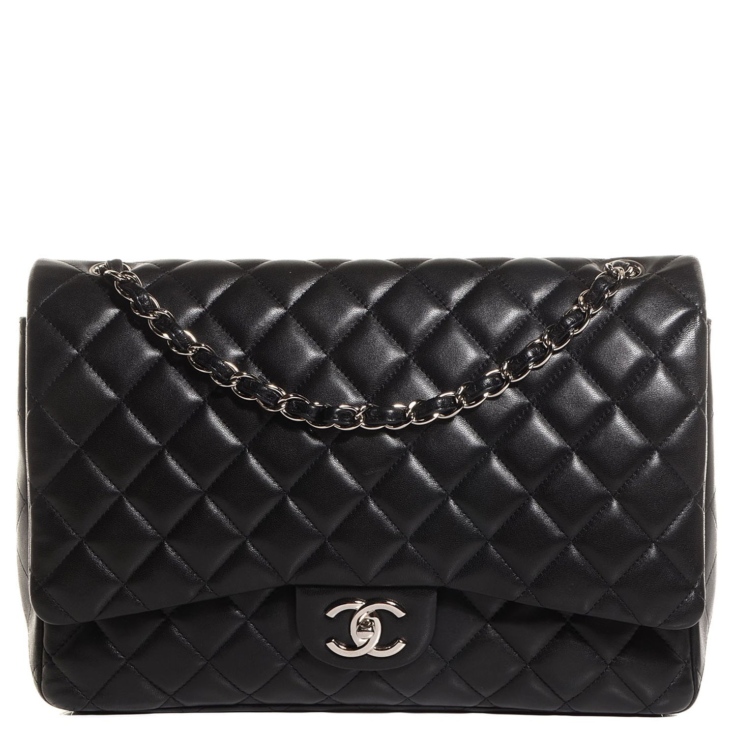 Lambskin Quilted Maxi Double Flap Black