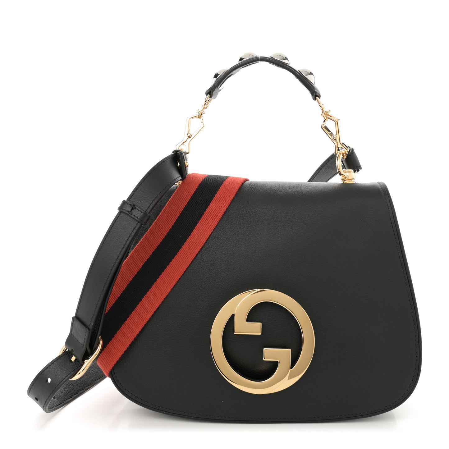 Roxy Calfskin Web Medium Blondie Shoulder Flap Bag Black