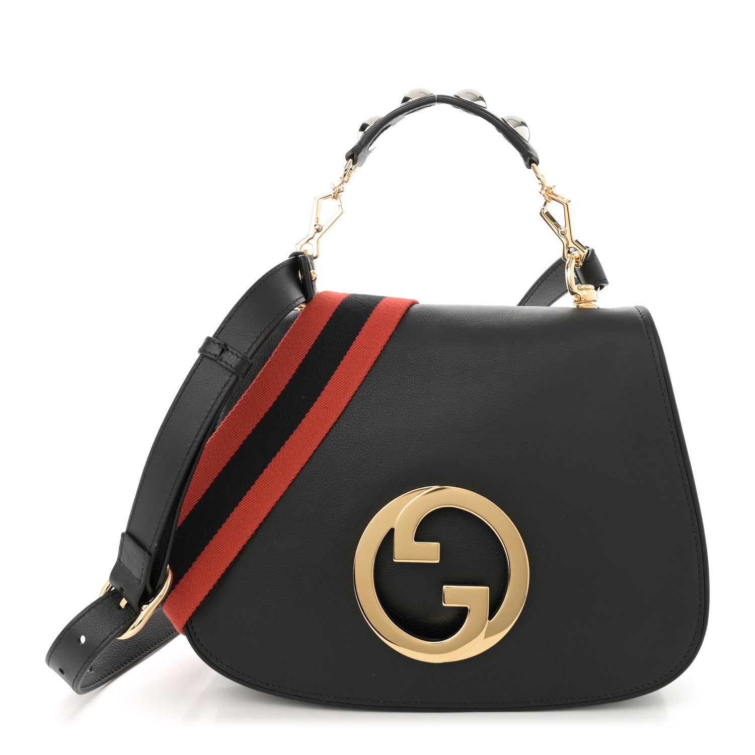 Gucci Roxy Calfskin Web Medium Blondie Shoulder Flap Bag Black 1 of 10