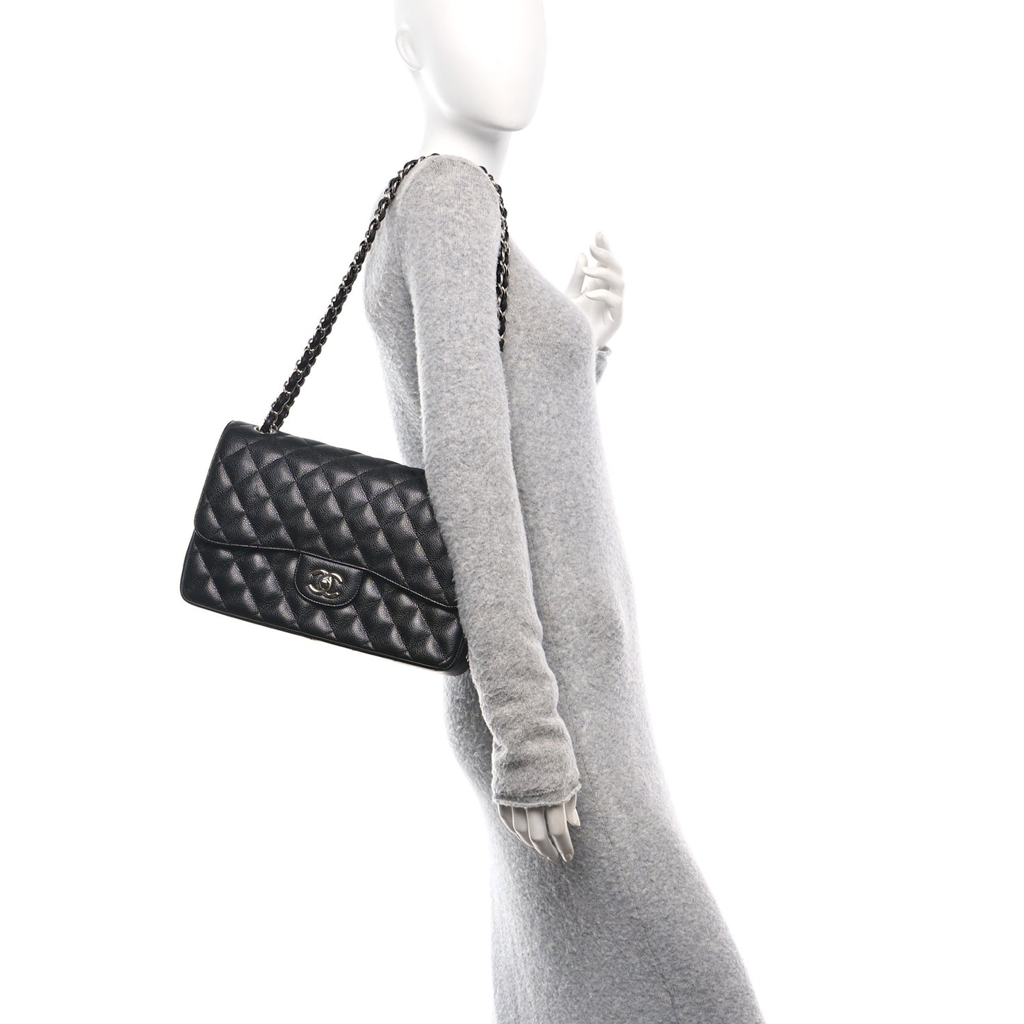 Caviar Quilted Jumbo Double Flap Black