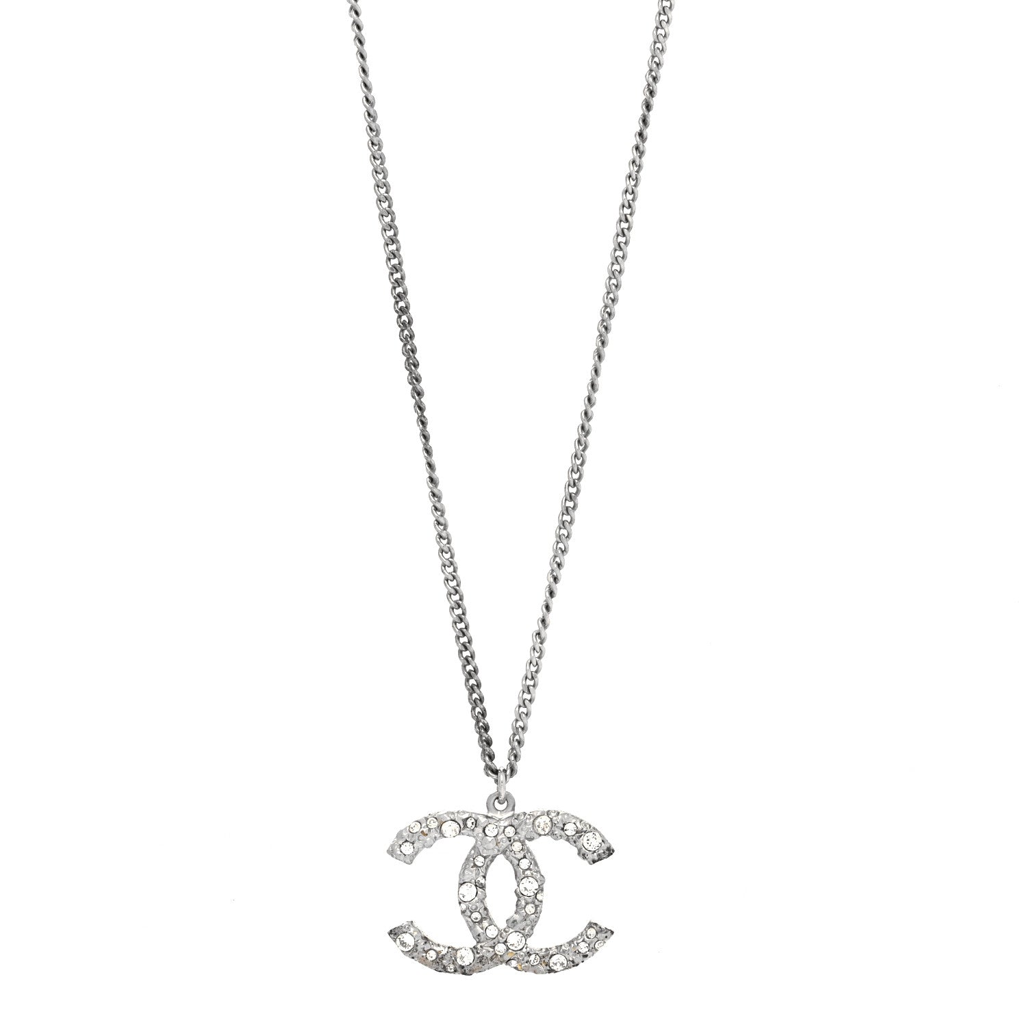 Chanel Crystal CC Pendant Necklace Silver 1 of 5